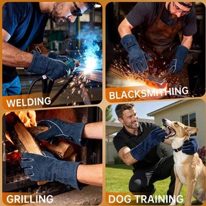 Gants de soudure en cuir de vachette de qualité supérieure, protection industrielle des mains, lutte contre les incendies, construction, barbecue - Product Image 6