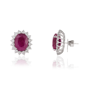 Productos Exclusivos Más Vendidos 18.91ct. Pendientes de tuerca con racimo de rubíes y diamantes, joyería nupcial llamativa, oro blanco real de 14 quilates - Product Image 3