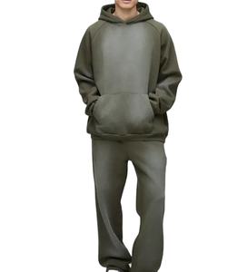 Venta al por mayor Athleisure Set Acid Washed Pullover Hoodie con bolsillo de canguro Streetwear Chándal Activewear para hombres Jogger Set - Product Image 1