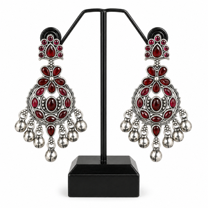 Pendientes de Araña Modernos Chapados en Plata Antigua de Fábrica Directa con Cristal Rojo Corte Pera Engastado en Bisel para Mujer, Venta al por Mayor para Bodas - Product Image 1