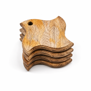 Handcrafted Wooden Coaster Set with Wooden Holder <b>Rustic</b> Mango <b>Wood</b> Drink Coasters for Coffee <b>Table</b> Tea Cups & <b>Dining</b> Decor - Product Image 5
