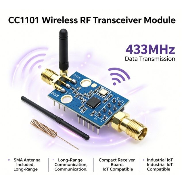 FYX Stock CC1101 Wireless RF Transceiver Module 433MHz Data Transmission Module S-M-A Antenna Receiver Board