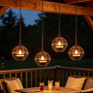 Lanternes sphériques rustiques en métal avec chaîne, décorations vintage pour arbres extérieurs, jardin, patio, mariage - Product Image 1