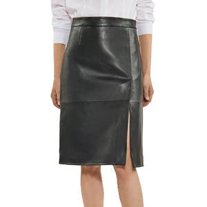Top Trending Women's Black Luxury Ultra-Light Nappa Leather Breathable Maxi <b>Skirt</b> Front <b>Split</b> Timeless Design Leather <b>Skirt</b> - Product Image 1