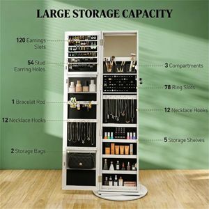 Specchio Decorativo Bianco con Armadietto Portagioie e Organizer per Trucchi - Product Image 2