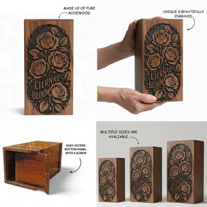 Urne funéraire en bois gravée de roses, écologique, durable, style américain, pour la commémoration florale - Product Image 4