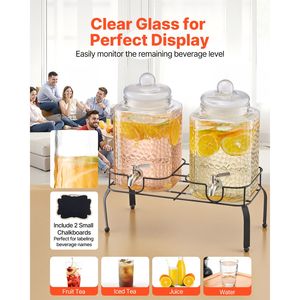 Set di 2 Dispenser per Bevande in Acciaio Inox da 1,5 Galloni con Supporto in Metallo, Erogatore di Succo in Vetro per Feste - Product Image 6