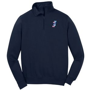 Men's <b>Navy</b> Blue Embroidered Logo Quarter Zip Pullover Long Sleeve Stand Collar Casual Sweatshirt <b>Top</b> Lightweight Day Wear Pro - Product Image 1