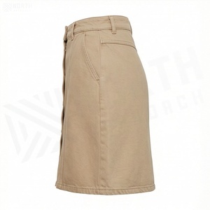 Women's <b>Khaki</b> Pencil Skirt Knee-Length Solid Color Cotton Bamboo Fiber Casual Style With Pocket Regular Waistline - Product Image 3