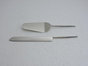Stainless Steel <b>Cake</b> Knife Set 2 Pieces White Handle Rectangle Shape Hand Wash Only - Product Image 4