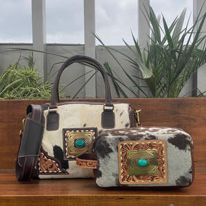 Conjunto combinado de 2 piezas a la moda 2025, bolsa de viaje para equipaje, bolsa de viaje de cuero de vaca genuino y bolsa de aseo combinada para hombres y mujeres - Product Image 4