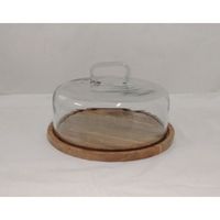 Support de présentation de gâteaux de boulangerie avec couvercle en verre, matériau en bois écologique, forme ronde, non toxique, fait à la main, passe au lave-vaisselle