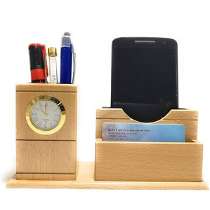 Wooden <b>Pen</b> Holder Promotional Acacia Wood <b>Pen</b>/Pencil Holder Stand With Clock For Business <b>Gifts</b> Color Marker Holder - Product Image 6