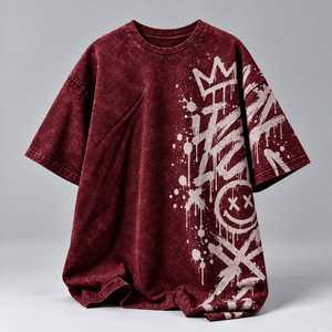 T-shirt noir surdimensionné pour homme, style streetwear, délavé à l'acide, col rond, manches courtes, couleur personnalisable, 220g polyester/coton, séchage rapide - Product Image 5