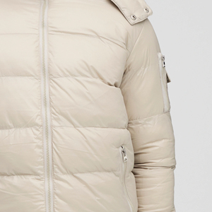 Chaqueta de Plumón Beige para Hombre con Capucha, Cuello Alto, Cierre de Cremallera, Resistente al Viento, Abrigo Casual de Invierno, Grueso y Aislado, Corte Regular - Product Image 4