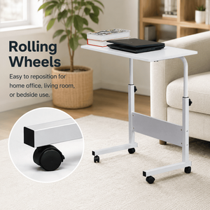 Rolling <b>Laptop</b> <b>Table</b> with Height <b>Adjustable</b> Wheels Removable Baffle Panel White Large 31.5 X 15.75 in MDF Home Office Desk - Product Image 5