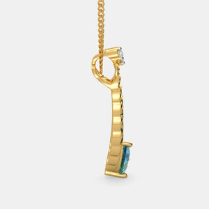 Collar con Colgante de Pluma de Oro Amarillo, Topacio Azul y Diamante Cultivado en Laboratorio - Product Image 3