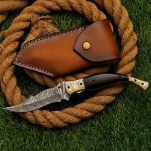 Cuchillo Plegable LEGACY BLADES de Acero de Damasco con Punta Caída y Mango de Madera, Cuchillo de Bolsillo Premium EDC para Supervivencia y Caza, OEM, Venta al por Mayor - Product Image 1