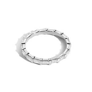 Bague de mariage en or massif 14K 18K avec diamants de laboratoire taille baguette, sertie en barrettes, éternité complète, empilable, pour femme - Product Image 3