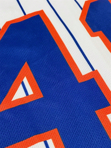 Maillot de baseball personnalisé en polyester, rouge et noir à rayures fines, chemise d'équipe boutonnée, nom et numéro, uniforme sportif - Product Image 2