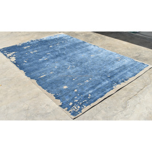 พรมสีฟ้าแบบถักด้วยมือสไตล์โบฮีเมียนใหม่นิวซีแลนด์ผ้าขนสัตว์ขนแกะลายดอกไม้ซักได้ตัดขนสำหรับบ้านและโรงแรมติดผนัง - Product Image 6