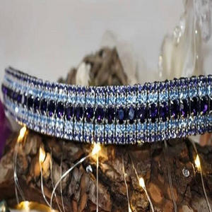 Meilleure vente, bande de sourcils de cheval en cuir de buffle noir sur mesure décorée avec des cristaux de luxe jaunes et brillants - Product Image 5