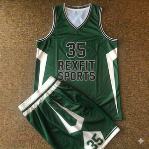 Conjunto de Camiseta y Pantalones Cortos de Baloncesto Rexfit Sports, Uniforme de Malla Sublimada Personalizada, Cuello en V, Sin Mangas, Transpirable, Uniforme de Fútbol para Adultos - Product Image 4