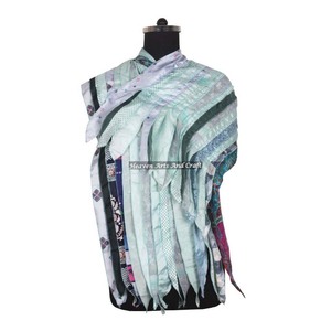 Chal de Sari de Seda Sintética Reciclada Hecho a Mano por Diseñadores Vintage, 15 Tiras, Estampado Tropical Liso, Bufanda Larga Multifuncional para Mujer - Product Image 3