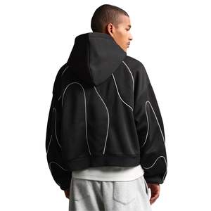 Vente en gros Sweat à capuche zippé oversize en mélange de coton, finition délavée, polaire de poids moyen, passepoil contrastant, manches longues - Product Image 2