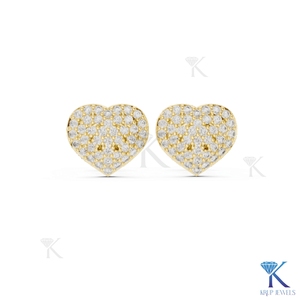 Boucles d'oreilles clous en diamant de laboratoire en forme de cœur, pavé en grappe, or massif 14K/18K, bijoux pour femme pour mariage, mariée, anniversaire - Product Image 4