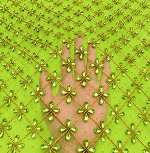 Tissu en dentelle filetée orange orné de pierres, brodé à la main, pour la confection de bijoux en gros - Product Image 4