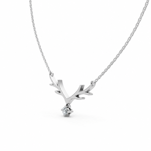 Collier pendentif en argent 925 pour femme, motif bois de cerf, avec moissanite solitaire de laboratoire taille brillant, sertie griffe, style minimaliste - Product Image 3