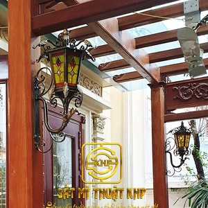 ST M THUT KHP Traditional Wrought Iron <b>Wall</b> Lamp E26 LED Ra90 Gold Multicolored Glass Shade Outdoor Rectangular Design <b>Remote</b> - Product Image 6