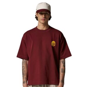 Men Oversized Burgundy T Shirt Short Sleeve Crew Neck Cotton Casual Streetwear Top <b>Small</b> <b>Chest</b> Logo Print Summer Tee - Product Image 5