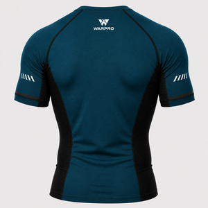 Warpro Men's <b>Compression</b> Rash Guard Short Sleeve Quick Dry Spandex Polyester Workout <b>Shirt</b> Blue Black Mesh Panel Design - Product Image 2