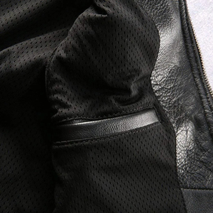 Chaleco de Motociclista de Cuero Genuino para Hombre, Cuello Redondo, Cierre de Cremallera, Transpirable, Sin Mangas, Estilo Sólido Negro - Product Image 6