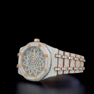 Montre vintage classique automatique squelette en acier inoxydable avec moissanite VVS1, entièrement sertie de moissanite, mouvement à quartz - Product Image 3