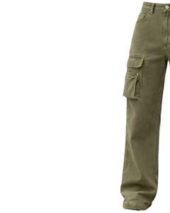 Vaqueros Cargo de Cintura Alta y Pierna Ancha en Verde Oliva con Bolsillos con Cremallera, Estilo Urbano, Pantalones Casuales Holgados para Mujer, OEM Personalizado - Product Image 3