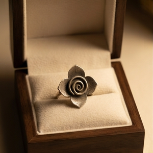 DIVYORO SPIRAL PETAL Women's Brass Oxidized Silver Modern Flower <b>Ring</b> for Birthday & Anniversary - Product Image 3