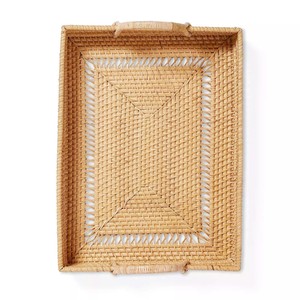 Plateau de service rectangulaire en rotin naturel tissé à la main avec poignées, plateau décoratif tissé à la main, décoration de table à manger, décoration de la maison - Product Image 5