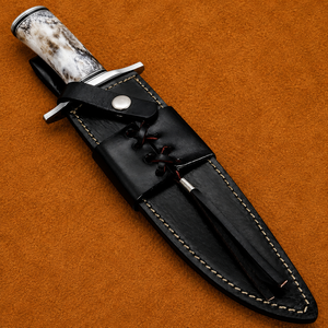 Couteau Bowie personnalisé en acier D2, manche en os coloré, lame fixe, couteau de chasse et de camping avec étui en cuir - Product Image 6