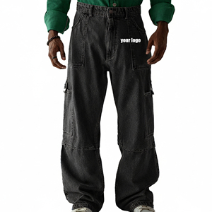 Pantalones vaqueros de mezclilla holgados de estilo urbano con bolsillos laterales, lavado vintage, efecto desgastado, de gran tamaño y peso pesado para hombre - Product Image 4