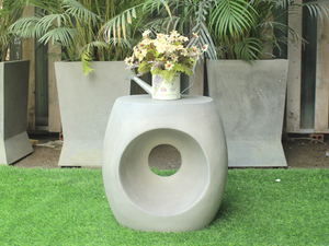 Modern Hollow Round Fiber Concrete Side <b>Table</b> Lightweight Indoor Outdoor Decorative Accent <b>Table</b> for Living Room Patio Garden - Product Image 3