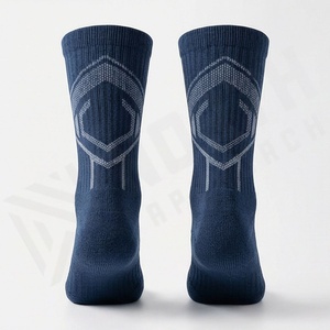 Crew Socks Geometric Pattern Navy Blue Breathable Running Socks for Adults Summer Sport Wear - Product Image 2