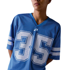 Y2K Streetwear American Football Jersey Mesh Blue Sports Striped <b>Top</b> Sublimated Soccer Wear for Men's USA style Sportswear Shirt - Product Image 2