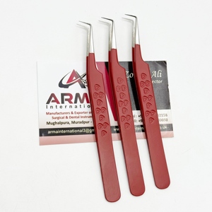 แหนบคุณภาพสูง ปลายแหลม 90 องศา เคลือบสีแดง สำหรับต่อขนตา ทำจากสแตนเลส พร้อมโลโก้ - Product Image 2