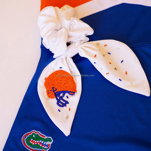 Chouchou perlé de football jour de match cravate de cheveux perle de rocaille casque arc élastique bandeau personnalisé Cheer cheveux écologiques faits à la main - Product Image 3