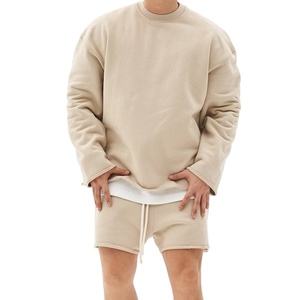 2025 Unisex Casual Heavyweight Cotton Men's 2-Piece Track Suit Custom Hoodie Sweatshorts <b>Set</b> - Product Image 5