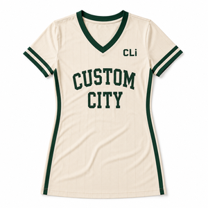 Vestido deportivo moderno a rayas, mini vestido con estampado personalizado, camiseta de mujer con cuello en V, manga corta, vestido tipo jersey de béisbol a rayas, fabricante. - Product Image 5