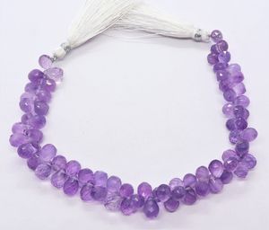 Perles d'améthyste violette naturelle facettées en forme de goutte d'eau 5x7-6x8 MM, perles de pierres précieuses d'améthyste, 8 pouces, améthyste violette facettée - Product Image 2